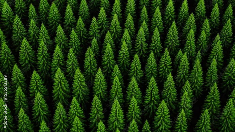 Poster lush green coniferous forest texture aerial view showcasing dense pine tree canopy with vivid color 