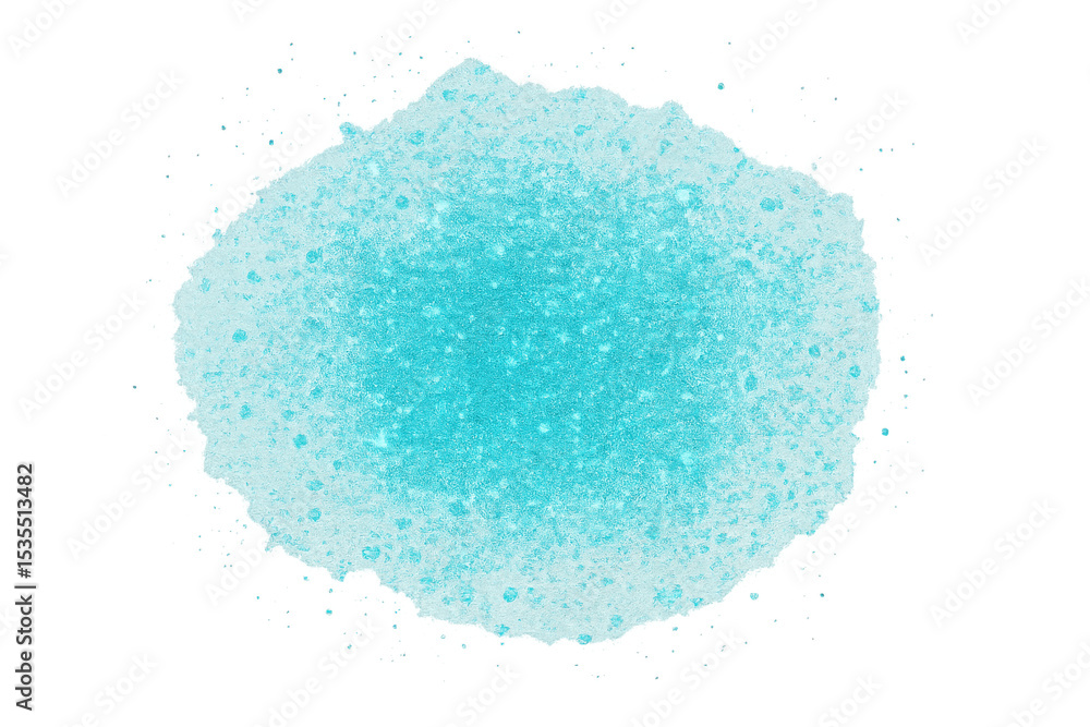 Poster powdered light blue pigment forming textured, dynamic abstract surface, transparent backdrop enablin