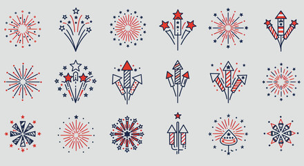 set of vector fireworks elements
