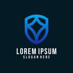Gradient blue abstract shield logo with geometric lines