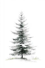 Obraz premium Majestic Evergreen Tree with Soft Snow Accents on White Background
