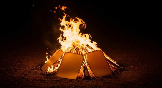 Abolition Day Celebration: Bonfire Flames Symbolizing Freedom and Remembrance on Dark Night