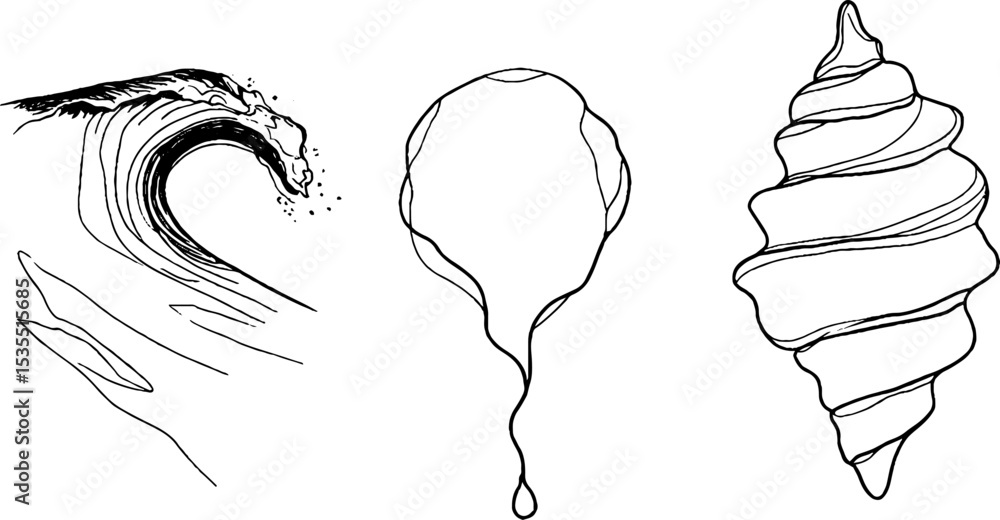 Poster abstract line art set of liquid wave and fluid elements for design projects