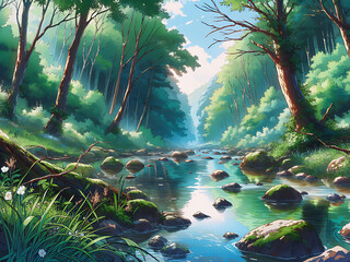 Anime style landscape background
