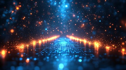 Abstract digital scene with glowing particles
