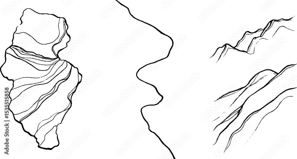Poster minimalist line art set featuring marble swirls and abstract patterns for modern design
