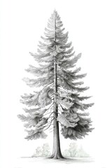 Obraz premium Detailed Black and White Illustration of a Tall Evergreen Tree