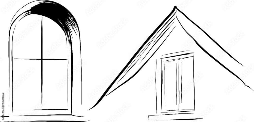 Poster minimalist line art of pointed window and roof for architectural design