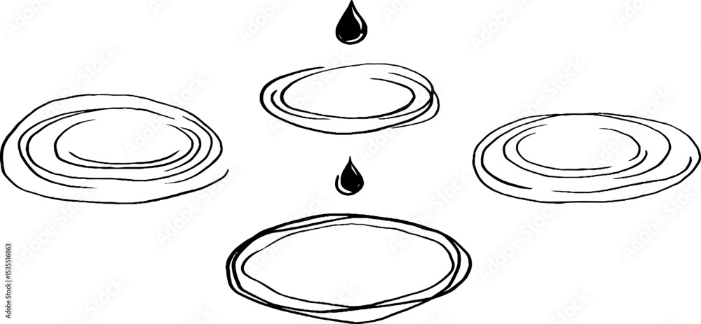 Poster abstract line art set featuring raindrop ripples in minimalist design for creative projects