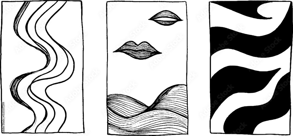 Aufkleber abstract line art set featuring sandstorm swirls and curved patterns for artistic design