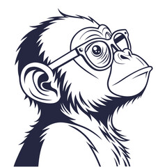 Artistic illustration of a cool chimpanzee wearing glasses in a monochromatic design