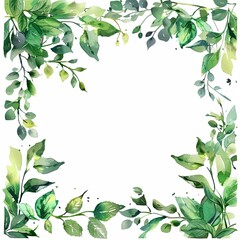 Fototapeta premium Clipart of green leaves and plant motifs, frames on a white background.
