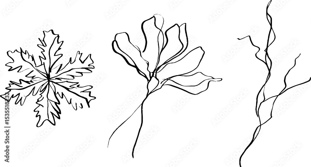 Poster elegant line art snowflake pattern set for winter-themed designs