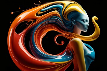 Abstract Female Portrait in Vibrant Lava-Inspired Swirls on Dark Background