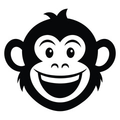 Fototapeta premium Cheerful black and white monkey head illustration with smiling face and happy expression