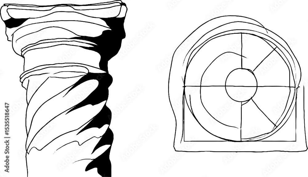 Poster artistic line art of spiral column and architectural detail for design projects