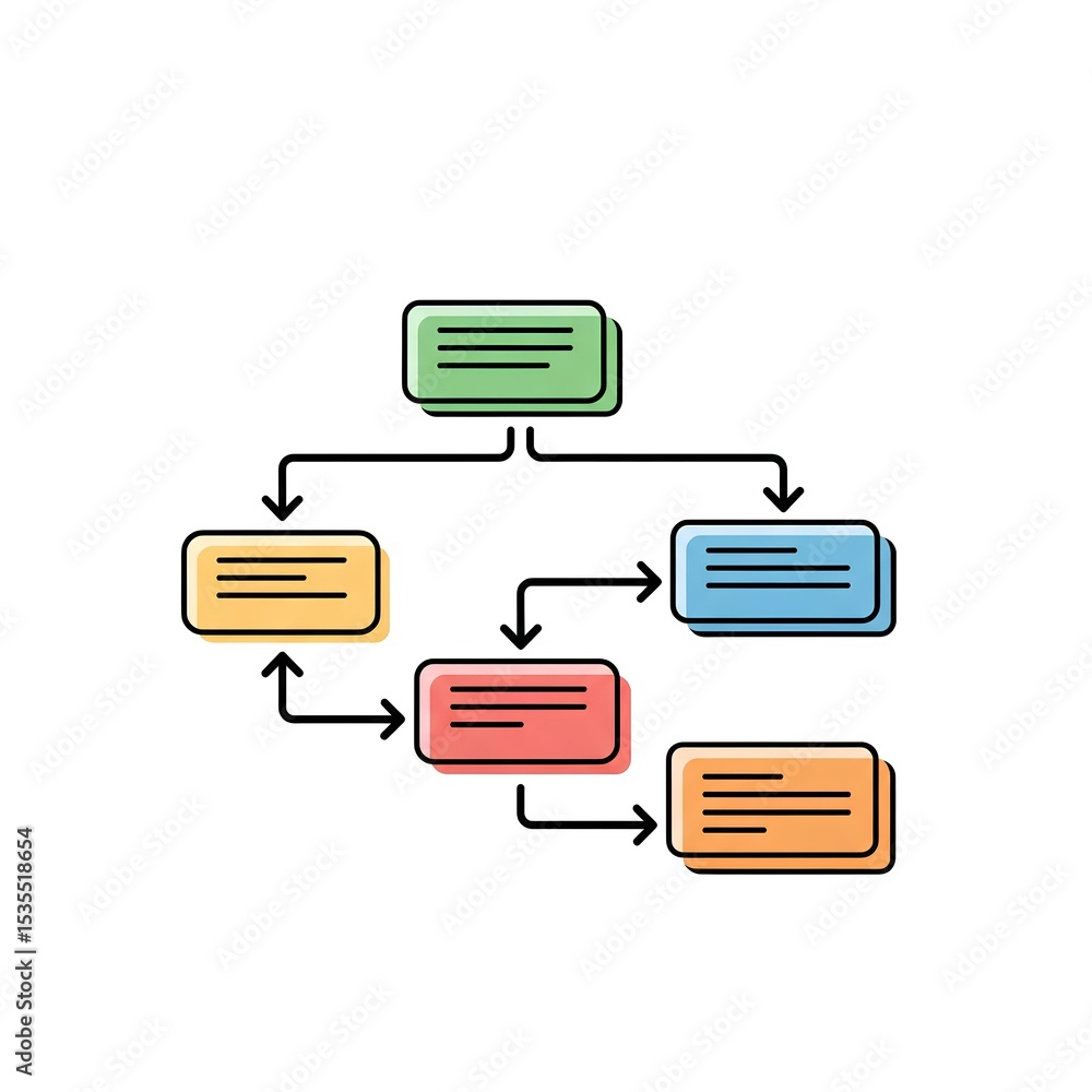 Poster colorful flowchart illustrating a process workflow diagram for business planning and project managem