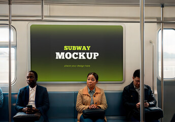 Billboard Mockup in Subway with Seated Passengers 