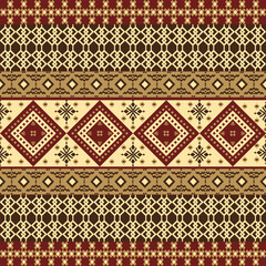 Authentic ethnic geometric pattern with traditional diamond motifs in warm earth tones. Classic tribal design perfect for textiles, crafts and cultural decor projects.