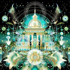 Vibrant Digital Art of Geometric Patterns and Nature Elements