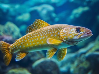 Beautiful aquarium fish swimming gracefully in clear water, close-up, tropical and colorful.