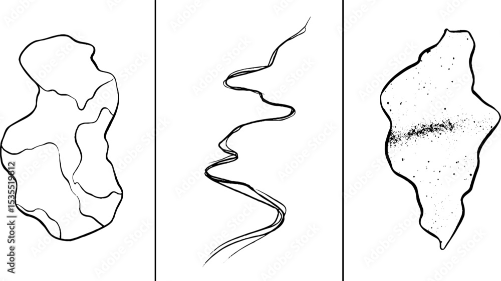 Poster minimalist line art set featuring terrazzo shapes and abstract patterns for modern design