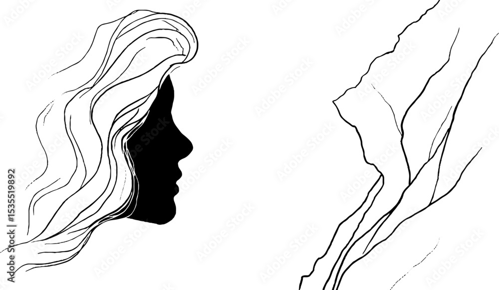 Poster abstract line art profile with textured surface design for creative projects