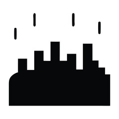 Fototapeta premium Black silhouette of a cityscape skyline with stylized rain falling. Creates an urban monsoon atmosphere, ideal for moody city-themed designs. Vector.