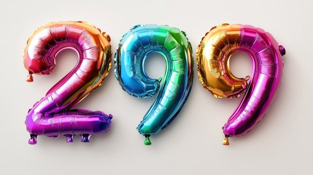 Colorful 299 Number Balloons for Celebration, Anniversary, or Special Event Decor