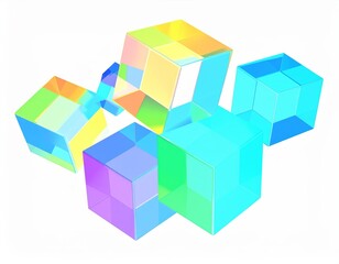 Multicolored 3D cubes. Glass iridescent geometric shape, abstract background