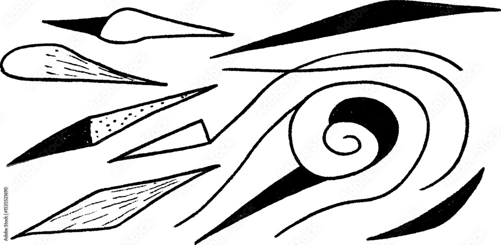 Poster cosmic swirl and meteor tails line art for celestial design projects