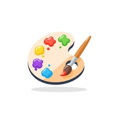 Vibrant Artist Palette with Paintbrush Ready for Creative Expression Showing Colorful Dabs of Paint