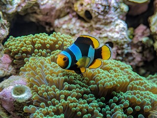 Beautiful aquarium fish swimming gracefully in clear water, close-up, tropical and colorful.