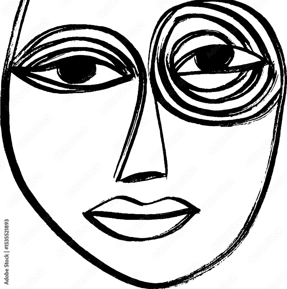 Aufkleber abstract line art face with concentric ring fragmentation for modern art projects