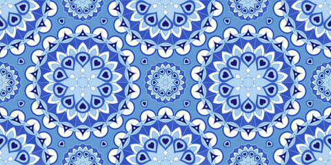 Seamless pattern with traditional Indian floral ornament for fabric swatch or wrapping paper. Vector abstract kaleidoscopic background