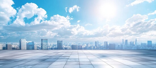 Wide Angle Cityscape of Skyline with Space for Text