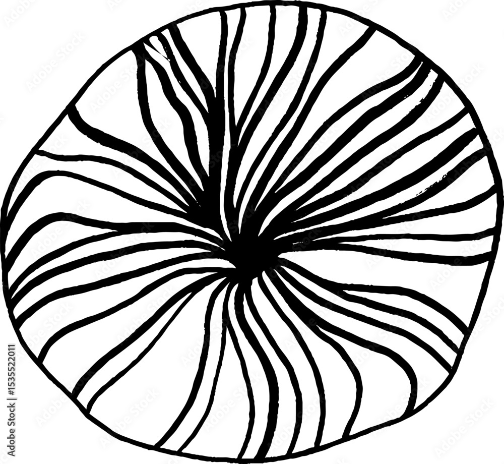 Poster intricate line art of a floating orb with radiating floral pattern design