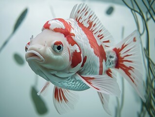 Beautiful aquarium fish swimming gracefully in clear water, close-up, tropical and colorful.