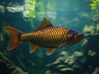 Beautiful aquarium fish swimming gracefully in clear water, close-up, tropical and colorful.