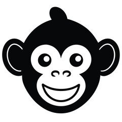 Smiling monkey head illustration in black and white perfect for cartoon and logo design