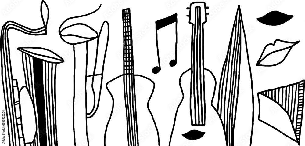 Poster abstract music instruments banner with line art design for creative projects