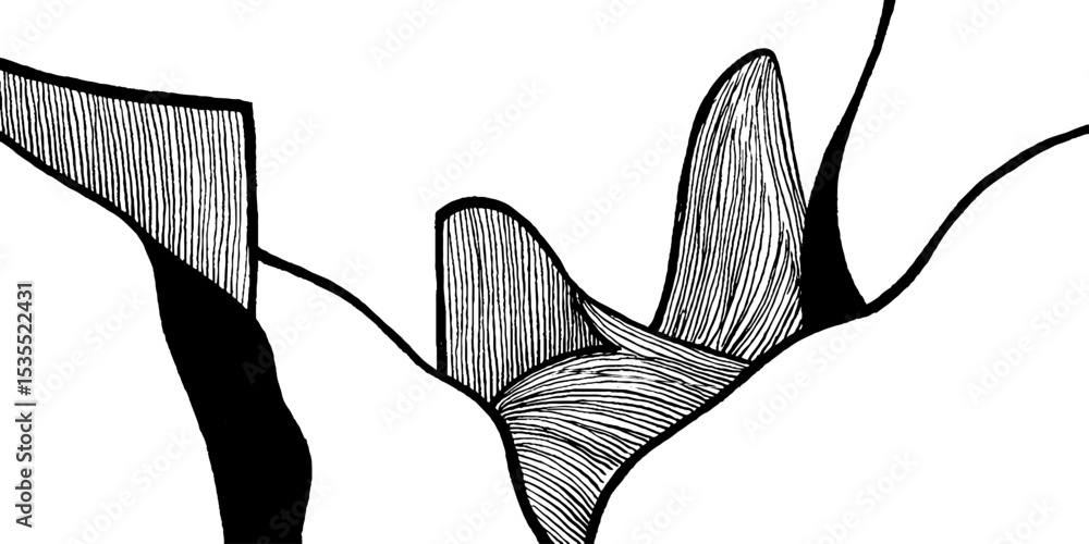 Poster modern architectural line art with abstract shapes and dynamic curves