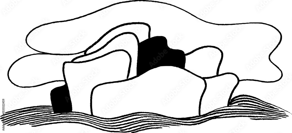 Poster abstract line art featuring modern architectural shapes and fluid design elements