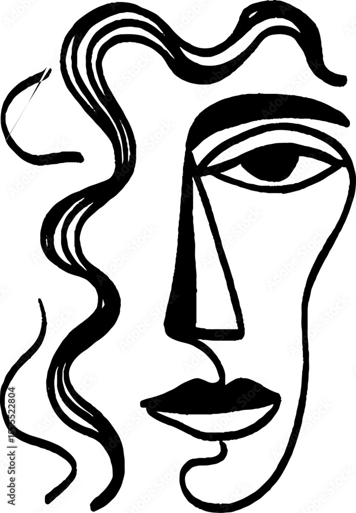 Poster abstract line art portrait with curving elements and hidden face design
