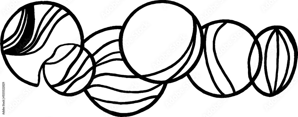 Poster abstract line art of sliced spheres creating rhythmic elegance