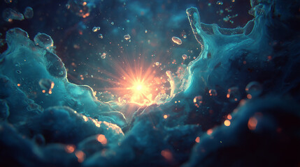 fantasy underwater explosion with glowing shockwave and floating particles, perfect for sci fi scenes, deep ocean illustrations, or magical concept art