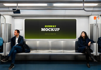 Billboard Mockup in Subway with Seated Passengers 