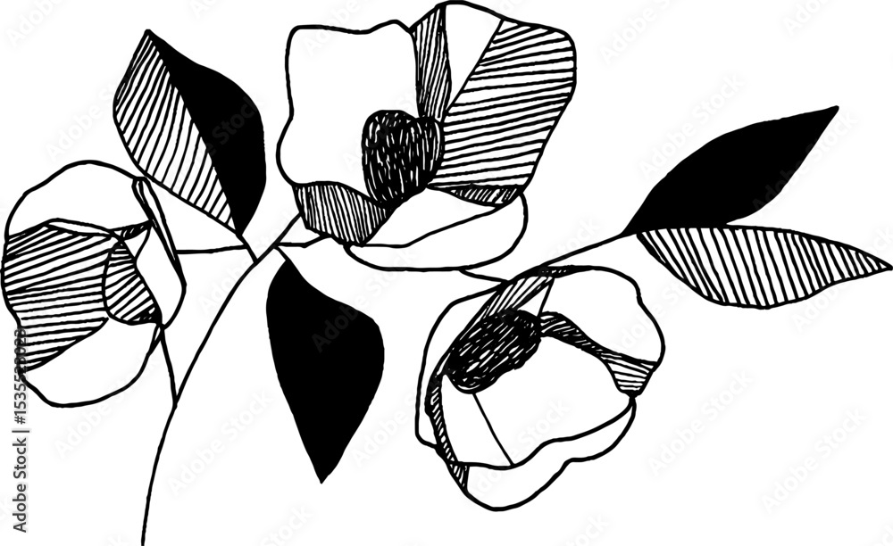 Poster abstract line art of triangular mesh blending into floral design
