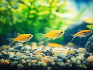 Beautiful aquarium fish swimming gracefully in clear water, close-up, tropical and colorful.