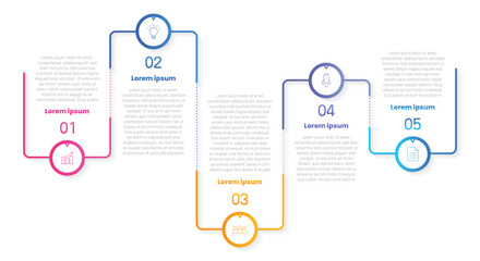Modern Horizontal progress bar featuring 5 shaped elements, symbolizing the five stages of business strategy and progression. Clean timeline infographic design template. Vector for presentation